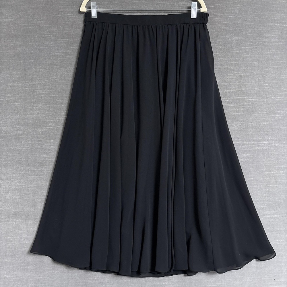 Adrianna Papell Skirt 12 Black Chiffon Midi Cocktail Formal Evening Party Flowy
